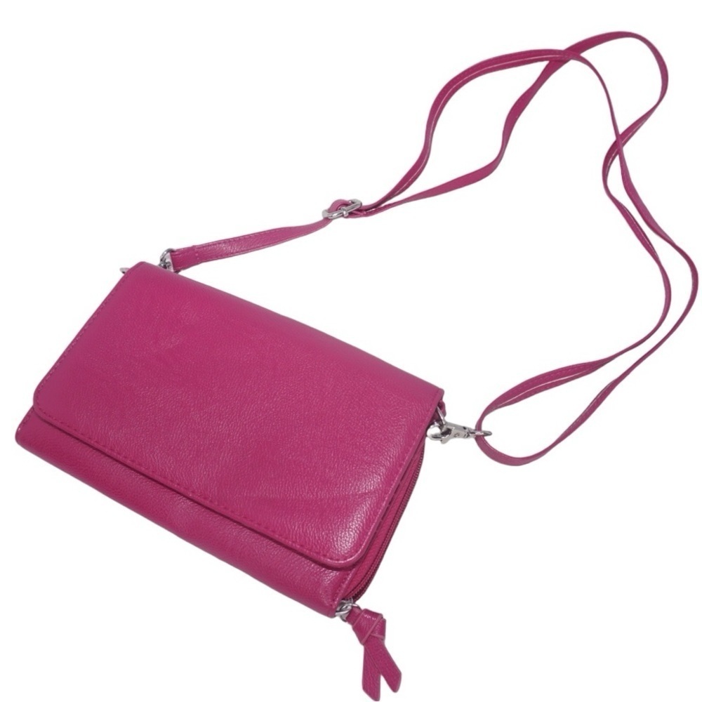 Safe Keeper Pink Leather Crossbody Wallet Bag